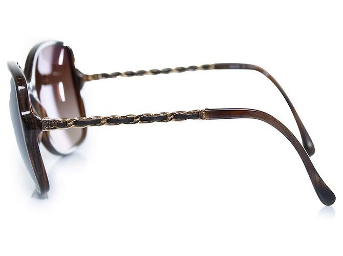 Chanel, gafas de sol cuadradas marrones con cadena Castaño - vista 6