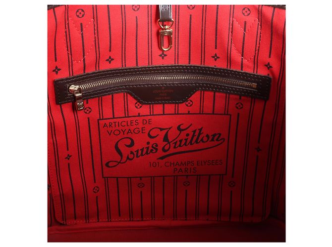 Borsa a tracolla Louis Vuitton Neverfull MM Damier Ebene Marrone N51105 Rosso - vista 14