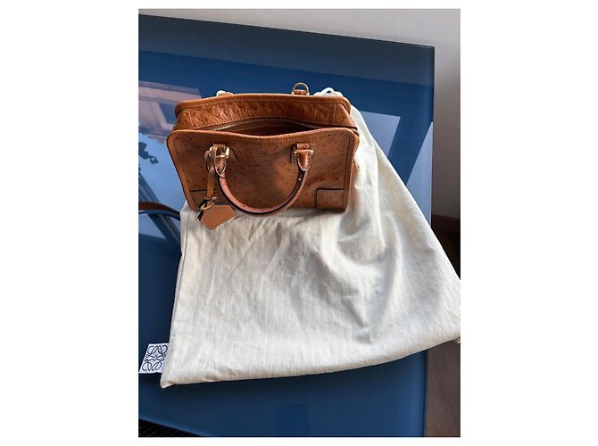 Borsa a mano Loewe Amazona 28 in pelle di struzzo Marrone Cammello - vista 13