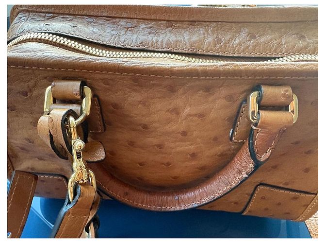 Borsa a mano Loewe Amazona 28 in pelle di struzzo Marrone Cammello - vista 3