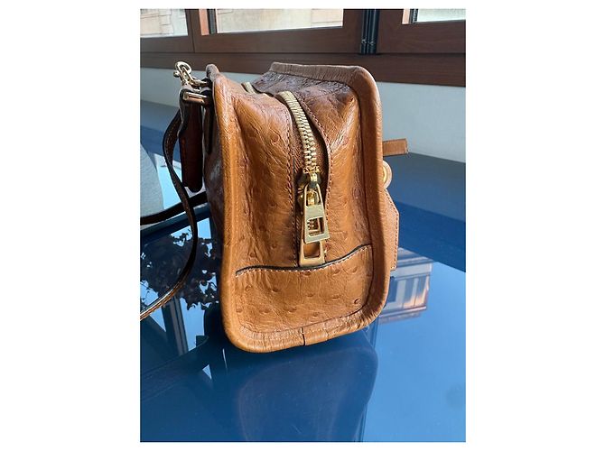 Borsa a mano Loewe Amazona 28 in pelle di struzzo Marrone Cammello - vista 6