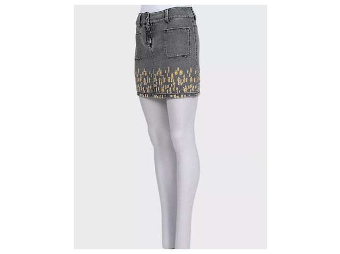 Timeless Chanel Minirock aus grauem Distressed-Denim - FR 36 gebraucht - Ansicht 2