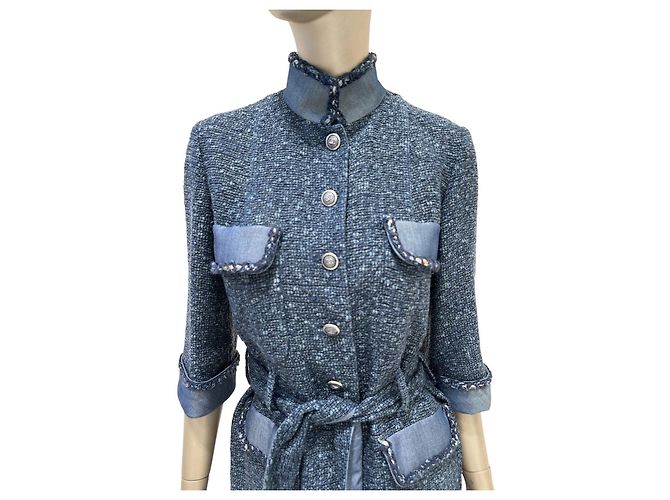 Timeless Chanel Spring 2012 Blue Tweed & Denim Belted Jacket FR 38 Pre-owned - view 3