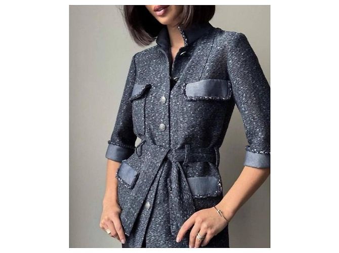 Timeless Chanel Spring 2012 Blue Tweed & Denim Belted Jacket FR 38 Pre-owned - view 7