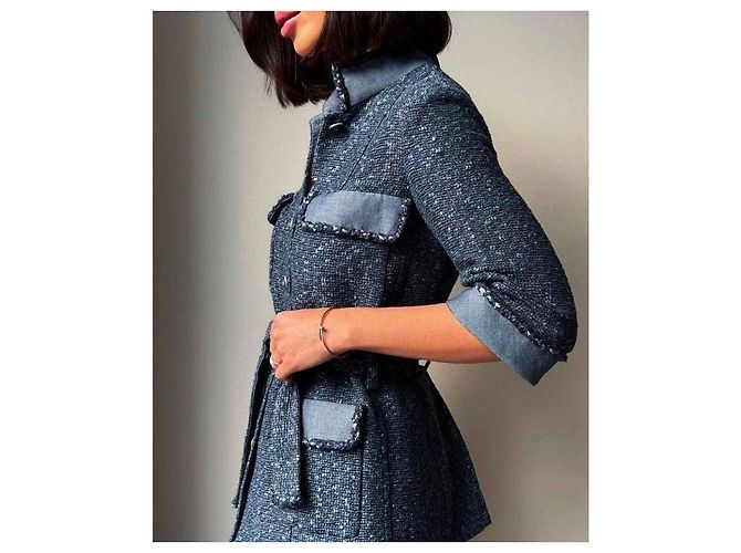 Timeless Chanel Spring 2012 Blue Tweed & Denim Belted Jacket FR 38 Pre-owned - view 8