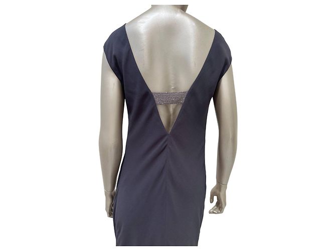 Vestido maxi Brunello Cucinelli de seda gris, espalda abierta, Sz.M, de segunda mano - vista 3