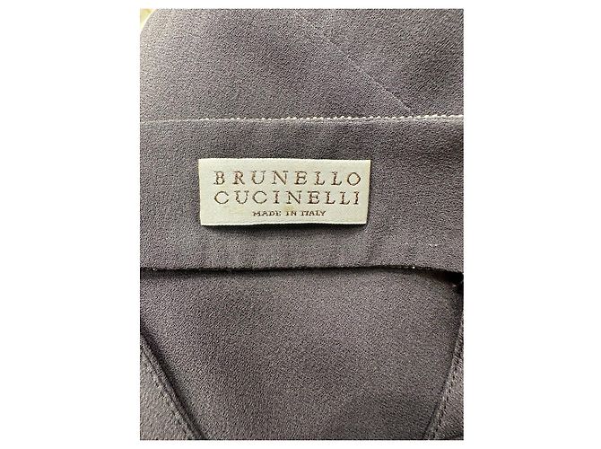 Vestido maxi Brunello Cucinelli de seda gris, espalda abierta, Sz.M, de segunda mano - vista 4