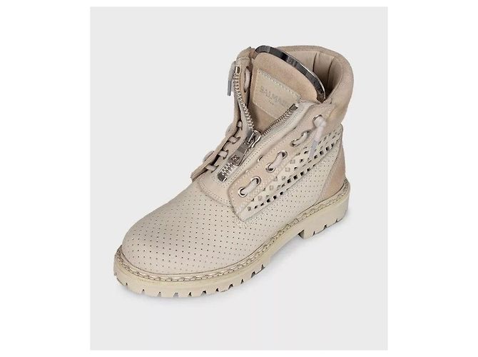 Balmain Schnürstiefel aus perforiertem Leder & Wildleder Größe 36.5 Gebraucht - Ansicht 3