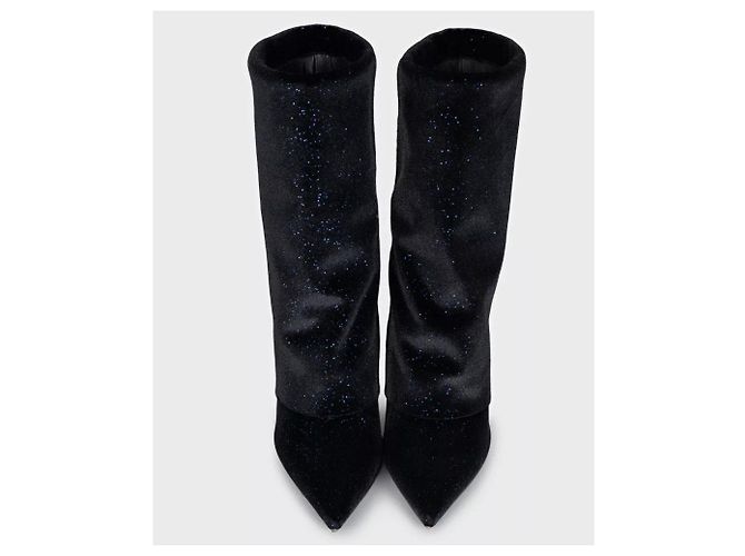 Stivaletti décolleté a punta con paillettes blu Balmain Sz.37 usati - vista 2