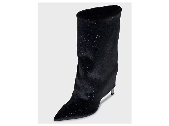 Stivaletti décolleté a punta con paillettes blu Balmain Sz.37 usati - vista 3