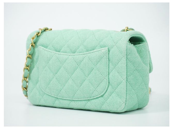 Chanel Classic Single Flap Top Handle Quilted Tweed Mini Verde - vista 2