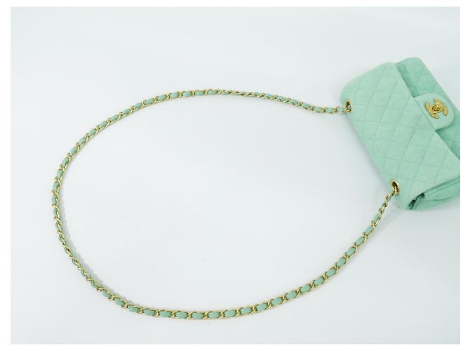 Chanel Classic Single Flap Top Handle Quilted Tweed Mini Verde - vista 6