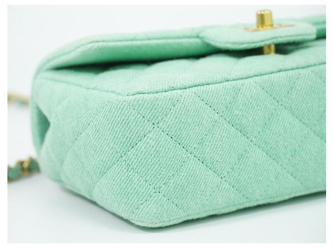 Chanel Classic Single Flap Top Handle Quilted Tweed Mini Verde - vista 7
