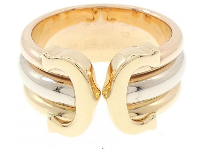 Anello Cartier 2C in oro bianco giallo e rosa 18K - vista 2