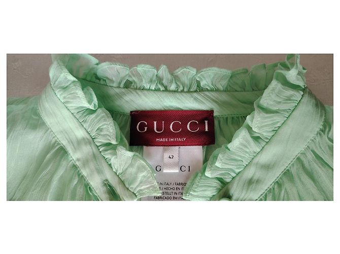 GUCCI CAMICIA IN CHIFFON DI SETA. Verde - vista 2