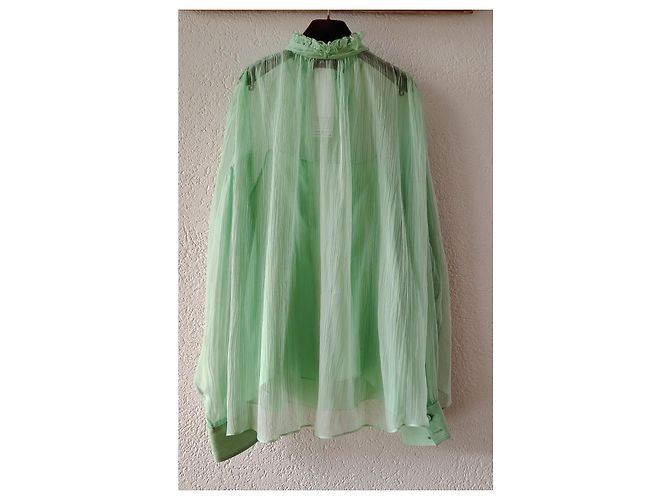 GUCCI CAMICIA IN CHIFFON DI SETA. Verde - vista 4