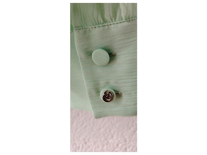GUCCI CAMICIA IN CHIFFON DI SETA. Verde - vista 5