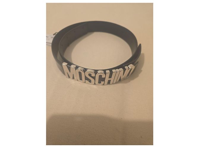 Moschino Gürtel aus schwarzem Leder mit silbernem Logo - Ansicht 3