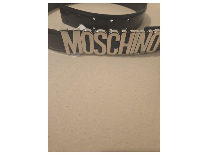 Moschino Gürtel aus schwarzem Leder mit silbernem Logo - Ansicht 9
