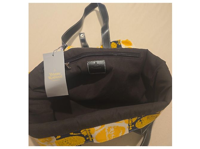 Saco cabas Vivienne Westwood "Orb" em lona amarela e preta Preto Branco Amarelo - vista 11