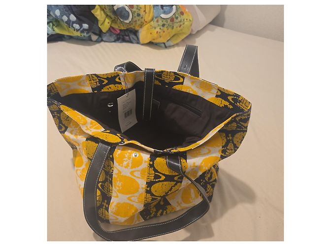 Saco cabas Vivienne Westwood "Orb" em lona amarela e preta Preto Branco Amarelo - vista 12