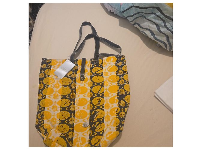 Saco cabas Vivienne Westwood "Orb" em lona amarela e preta Preto Branco Amarelo - vista 13