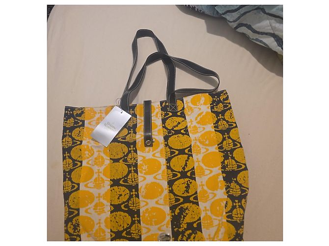 Saco cabas Vivienne Westwood "Orb" em lona amarela e preta Preto Branco Amarelo - vista 14