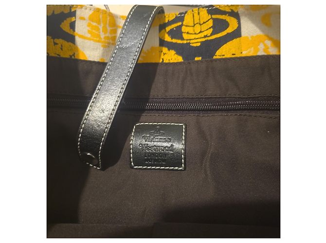 Saco cabas Vivienne Westwood "Orb" em lona amarela e preta Preto Branco Amarelo - vista 15