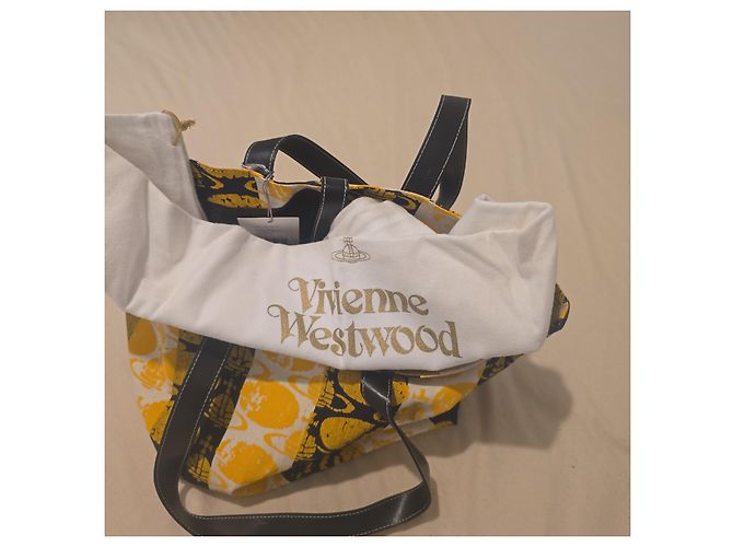 Saco cabas Vivienne Westwood "Orb" em lona amarela e preta Preto Branco Amarelo - vista 2