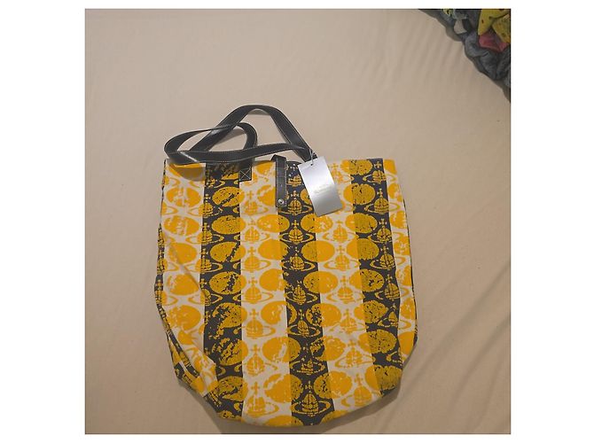 Saco cabas Vivienne Westwood "Orb" em lona amarela e preta Preto Branco Amarelo - vista 3