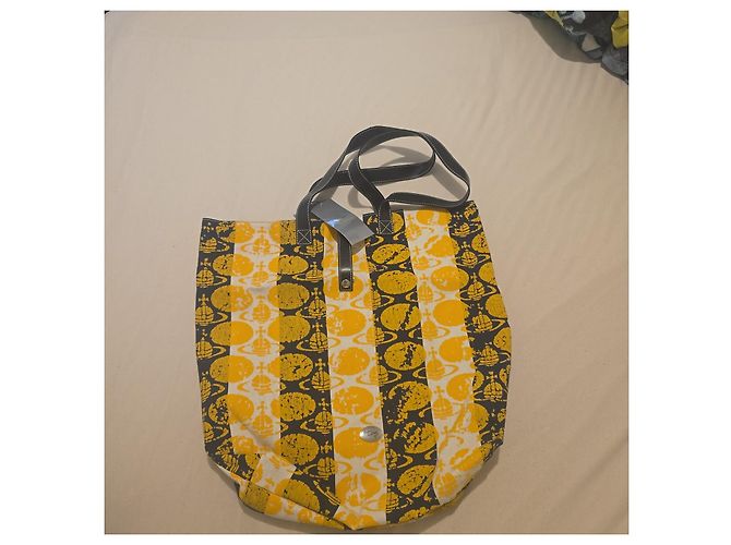 Saco cabas Vivienne Westwood "Orb" em lona amarela e preta Preto Branco Amarelo - vista 4