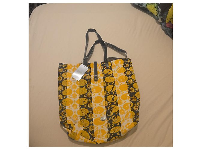 Saco cabas Vivienne Westwood "Orb" em lona amarela e preta Preto Branco Amarelo - vista 5