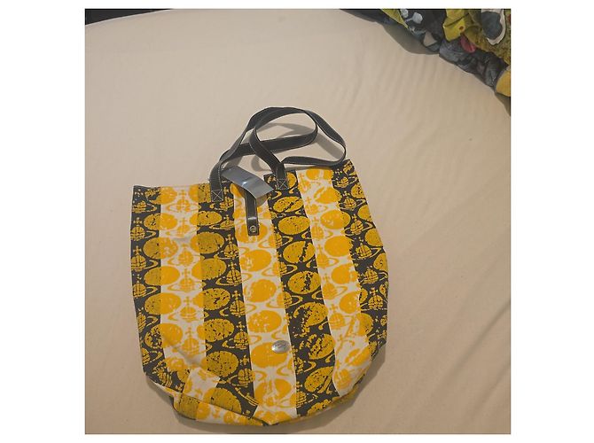 Saco cabas Vivienne Westwood "Orb" em lona amarela e preta Preto Branco Amarelo - vista 6