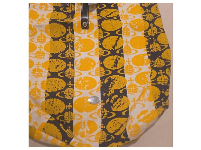 Saco cabas Vivienne Westwood "Orb" em lona amarela e preta Preto Branco Amarelo - vista 7