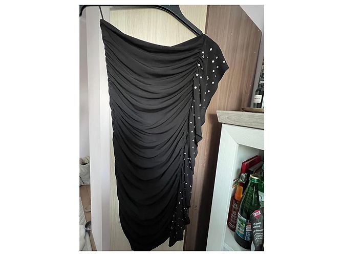 Philipp Plein Couture schwarzes One-Shoulder-Kleid mit Raffung und Strasssteinen - Ansicht 2