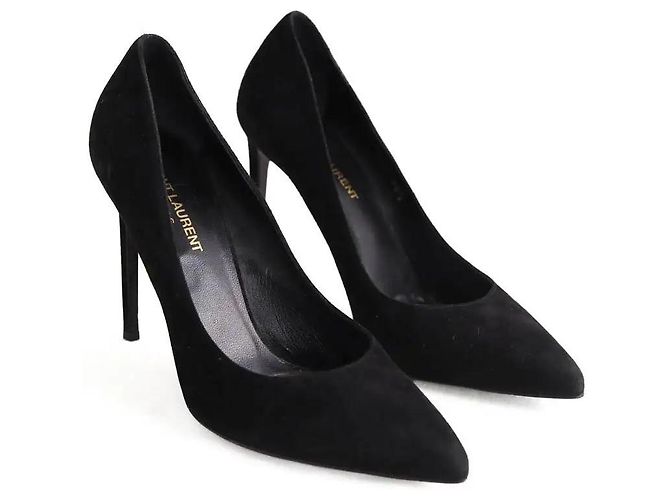 Tacchi Saint Laurent in camoscio nero - vista 3