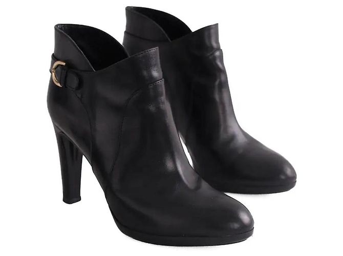 Botas Sergio Rossi de cuero negro con hebilla - vista 3