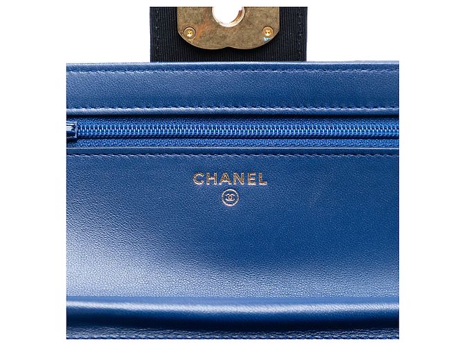 Borsa Crossbody Chanel Bicolor Quilted Lambskin Elegant CC Flap Wallet on Chain Blu - vista 4