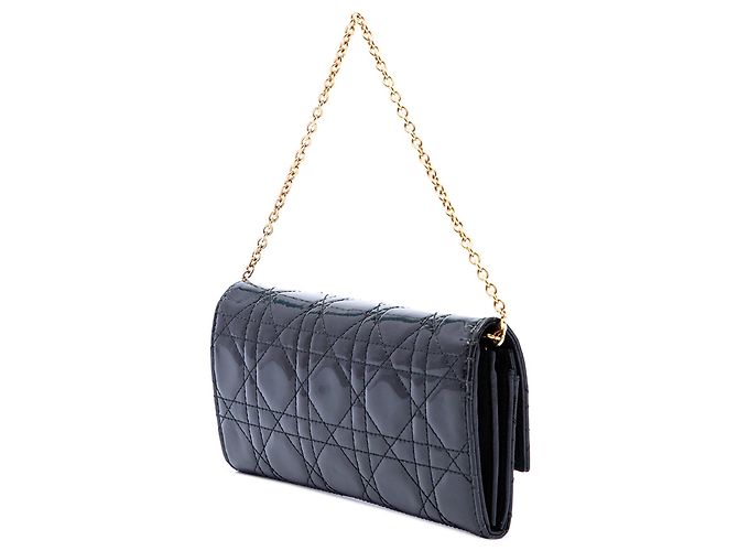 Bolsa Lady Dior Wallet On Chain em couro envernizado Cannage preto Dior - vista 2