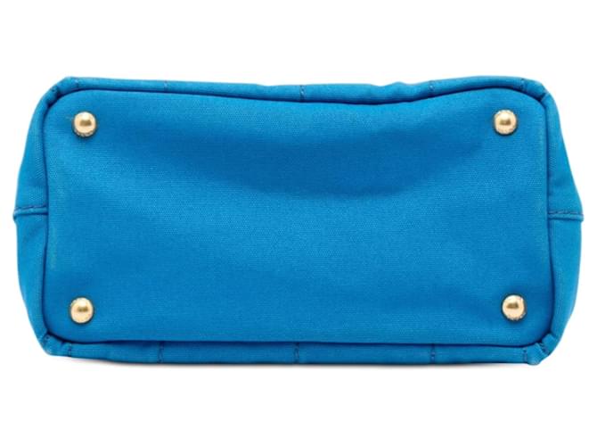 Tote Borsa Prada Small Canvas Canapa Logo Blu - vista 3