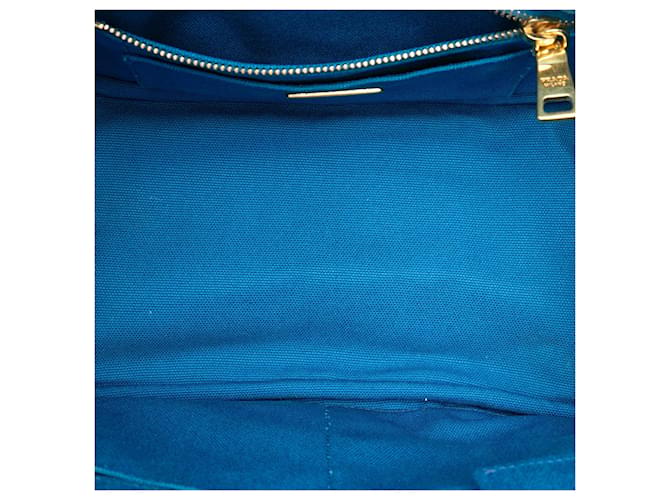 Tote Borsa Prada Small Canvas Canapa Logo Blu - vista 4