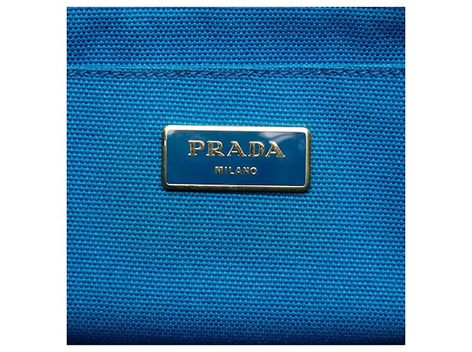 Tote Borsa Prada Small Canvas Canapa Logo Blu - vista 5