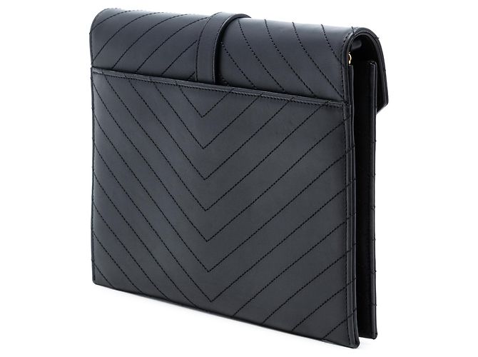 Borsa crossbody a busta classica monogramma in pelle di vitello chevron nera Saint Laurent Nero - vista 2