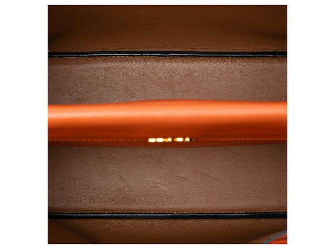 Borsa Double Satchel Prada Medium in Pelle Saffiano Arancione - vista 4