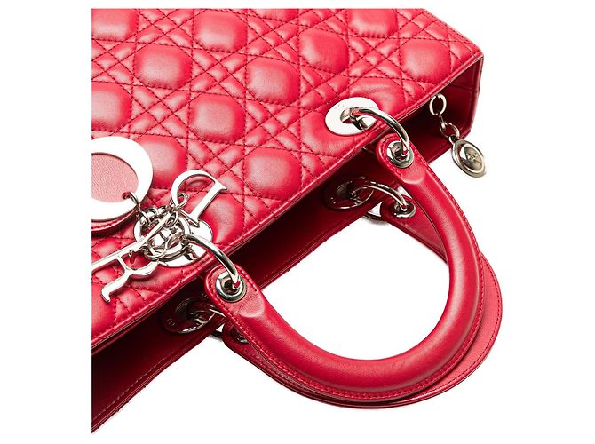 Borsa Lady Dior Satchel Large in pelle d'agnello Cannage rossa Dior Rosso - vista 9