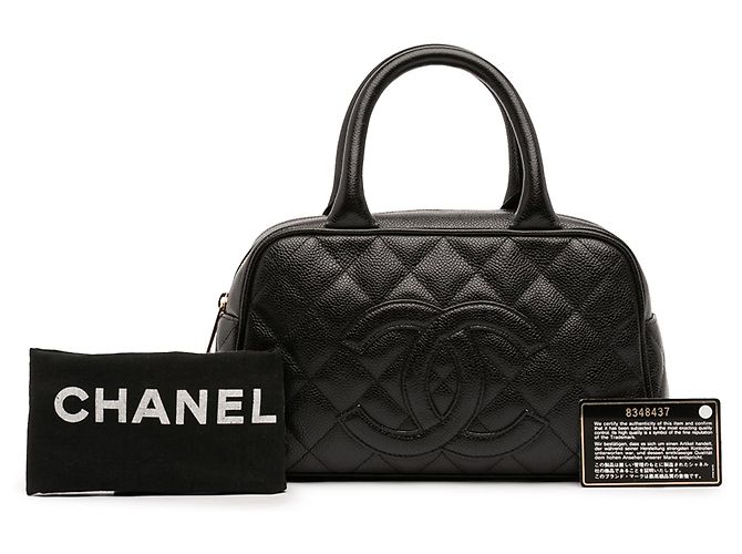 Borsa Bowling Chanel CC Matelassé in Pelle Caviar Nera Nero - vista 7