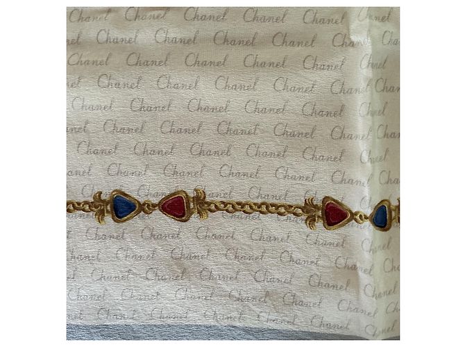 Foulard vintage Chanel in seta - stampa catena e gioielli Gripoix - etichetta Rosso Blu Beige D'oro Grigio Bordò - vista 13