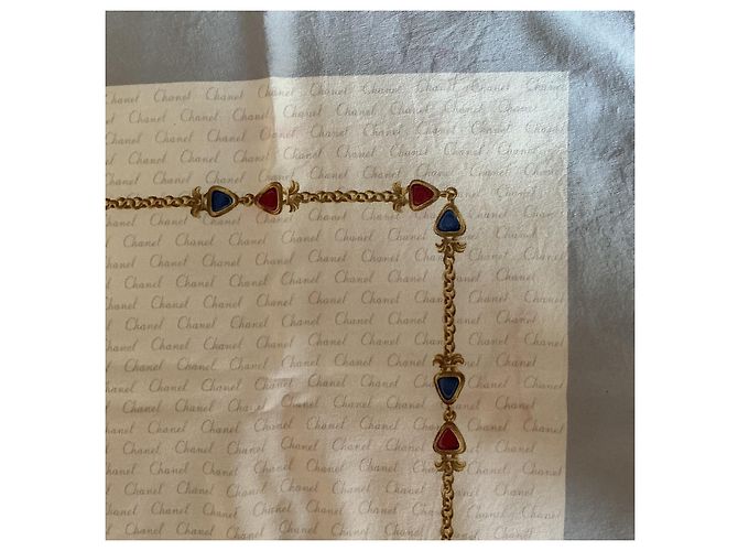 Foulard vintage Chanel in seta - stampa catena e gioielli Gripoix - etichetta Rosso Blu Beige D'oro Grigio Bordò - vista 6