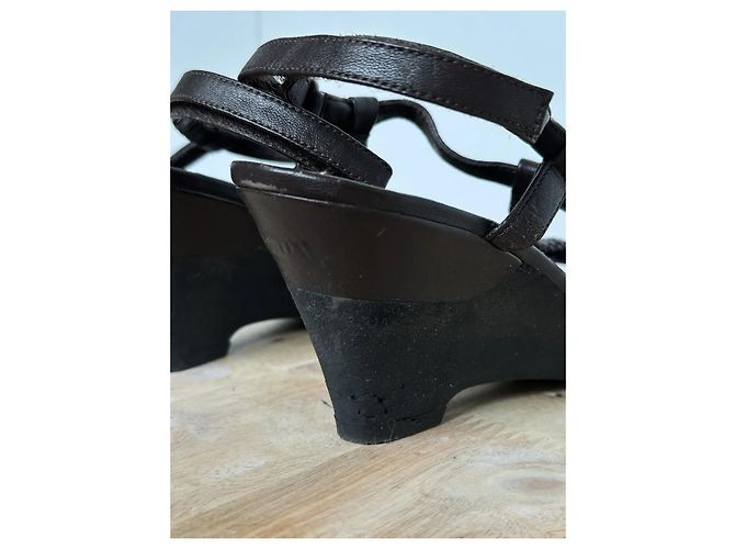 Sandali wedge in pelle marrone scuro da donna Prada - vista 10