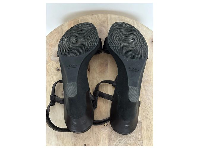 Sandali wedge in pelle marrone scuro da donna Prada - vista 12